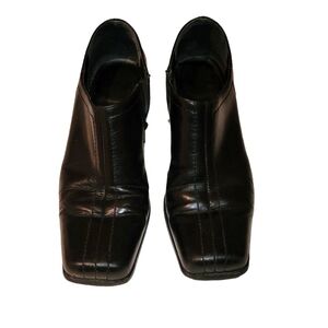 Stitch in Time Black Leather Square Toe Below Ankle Boot Bootie Size 8.5m Brazil